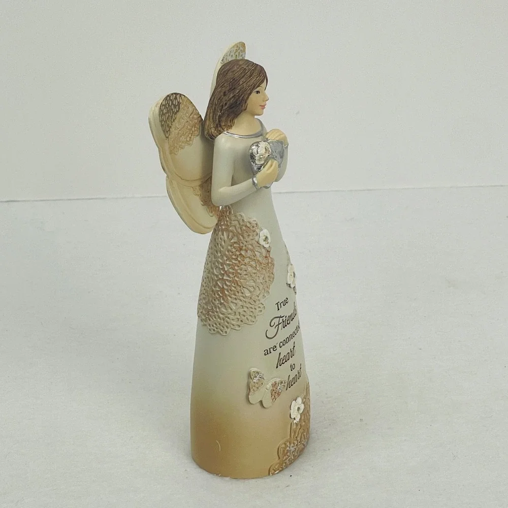 True Friends Are Connected Heart To Heart Angel Figurine Butterfly Lace Detail
